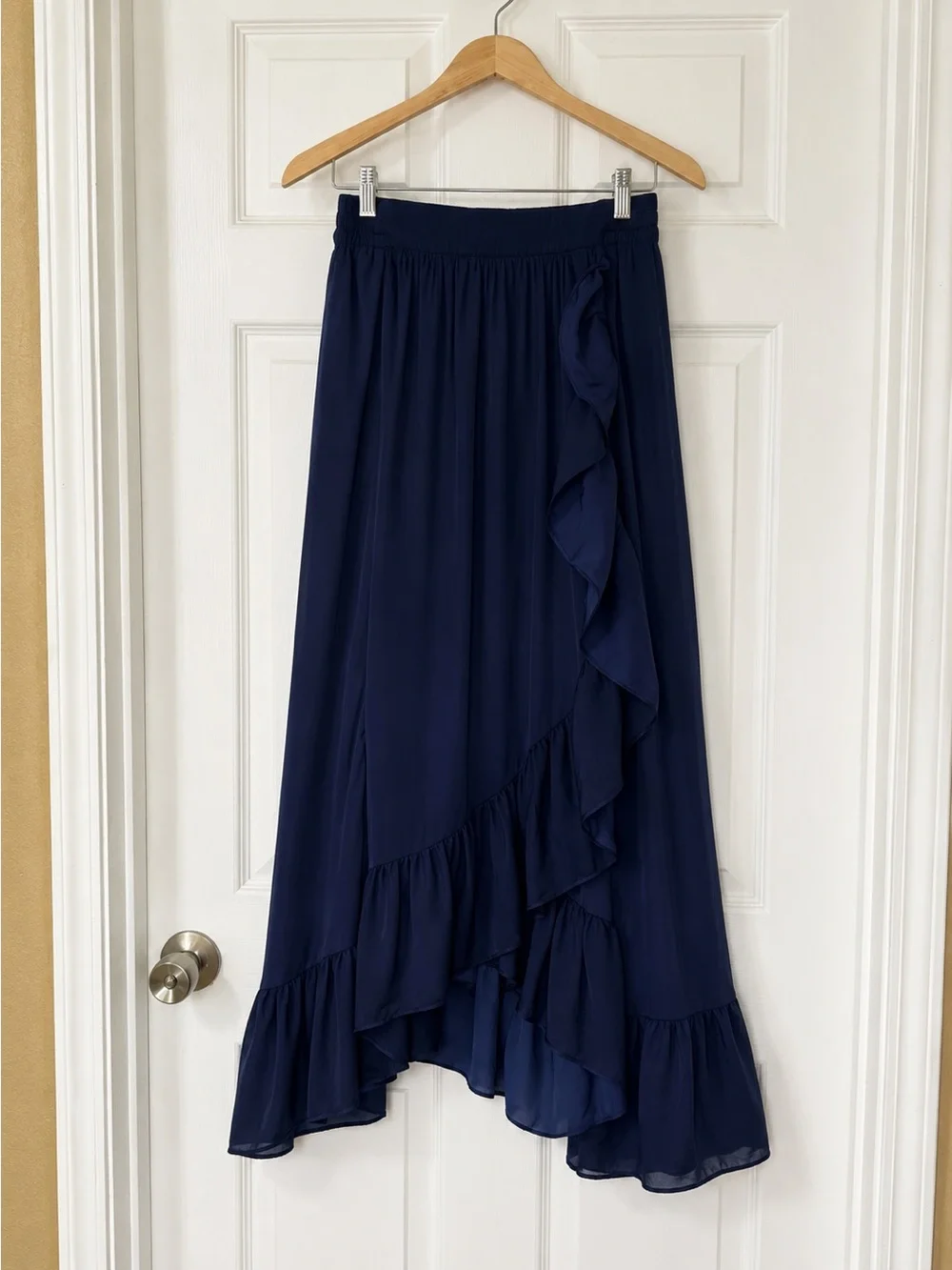 Maje Navy Ruffled High-Low Skirt - Picture 2 of 8